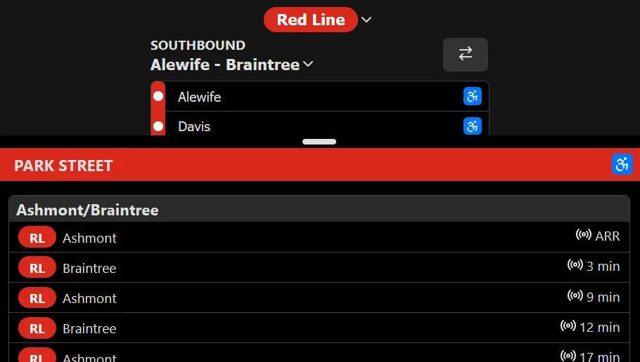 A web interface allowing the user to pick a transit stop and see live arrival predictions